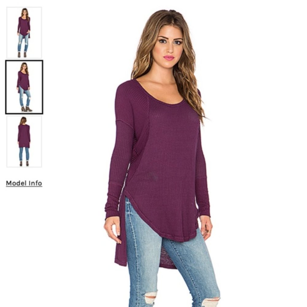 Free People Purple Ventura Thermal High Low Tee XS